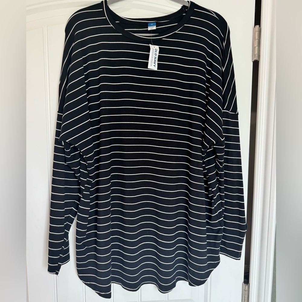 Old Navy Luxe Stripe Long Sleeve Tunic Top XXL NWT Black White